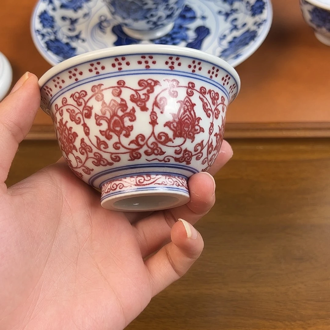 问青坊柴窑釉里红压手杯