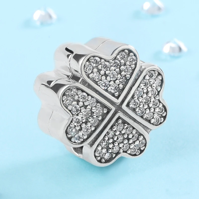 925银银制品 潘家同款珠子四叶草固定扣散珠925银手链diy配件饰品