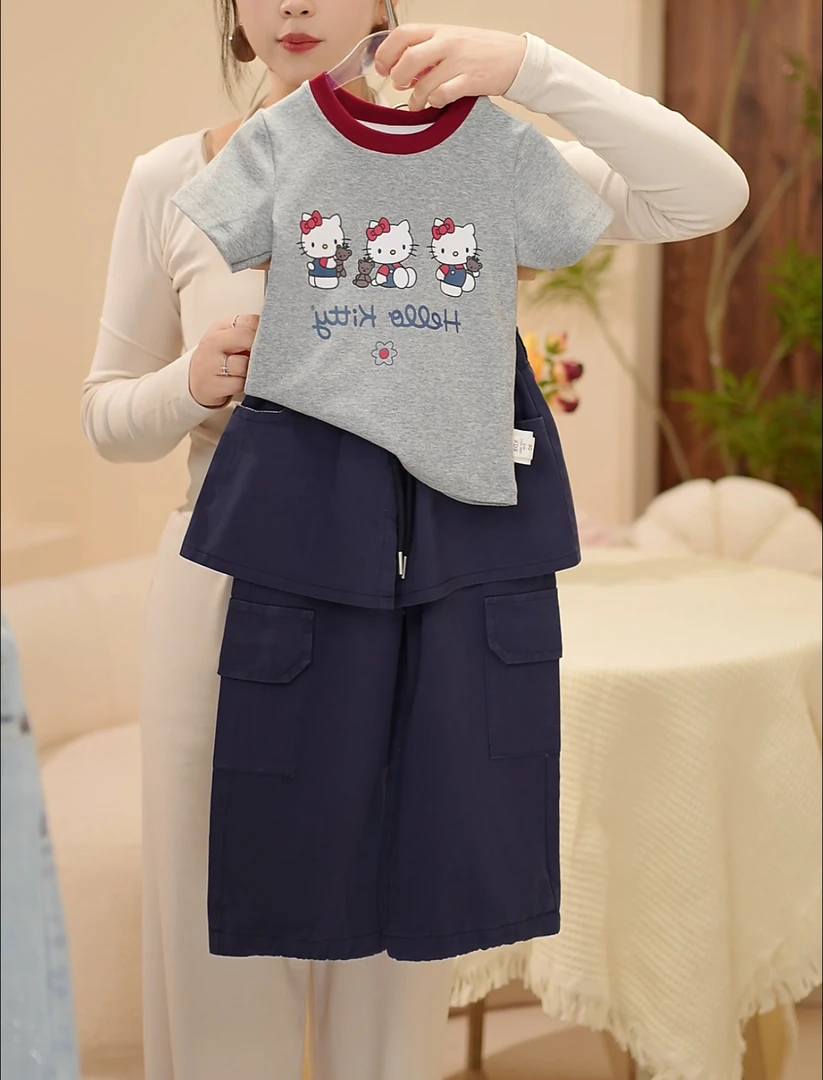 2025春季女童新款卡通休闲风外套字母纯色上衣休闲套装