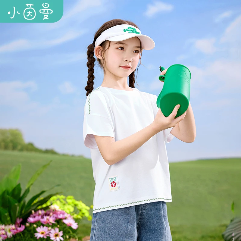 【T恤长袖】小茵曼女童短袖t恤2025夏洋气纯色百搭儿童新休闲上衣