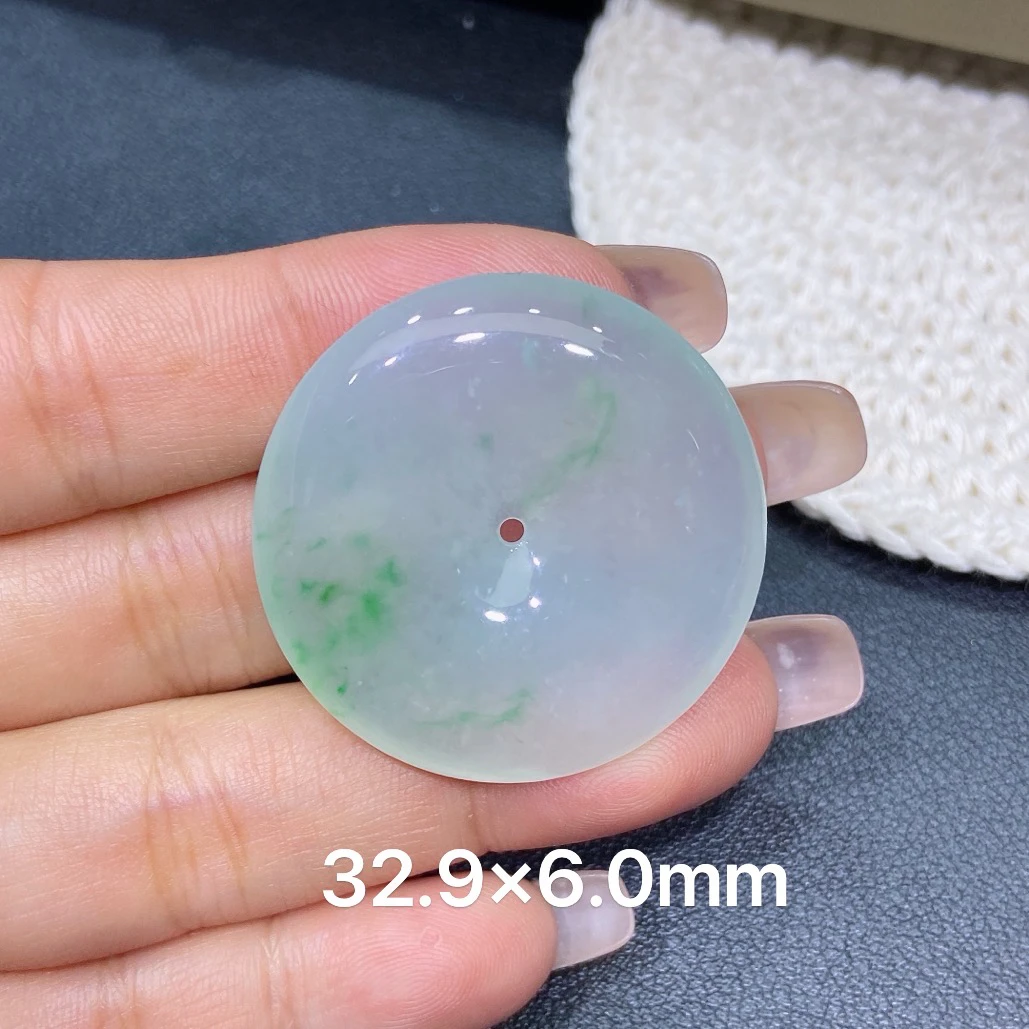 缅甸天然A货翡翠 老坑冰种灵动飘阳绿平安扣吊坠 玉质细腻 k007
