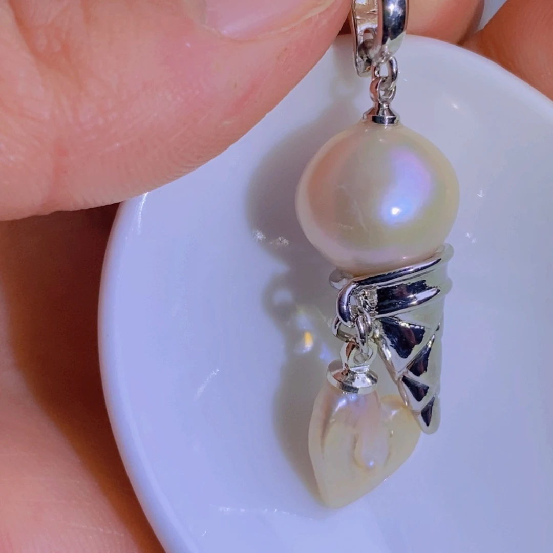 银S925镶嵌天然淡水珍珠淡水珍珠