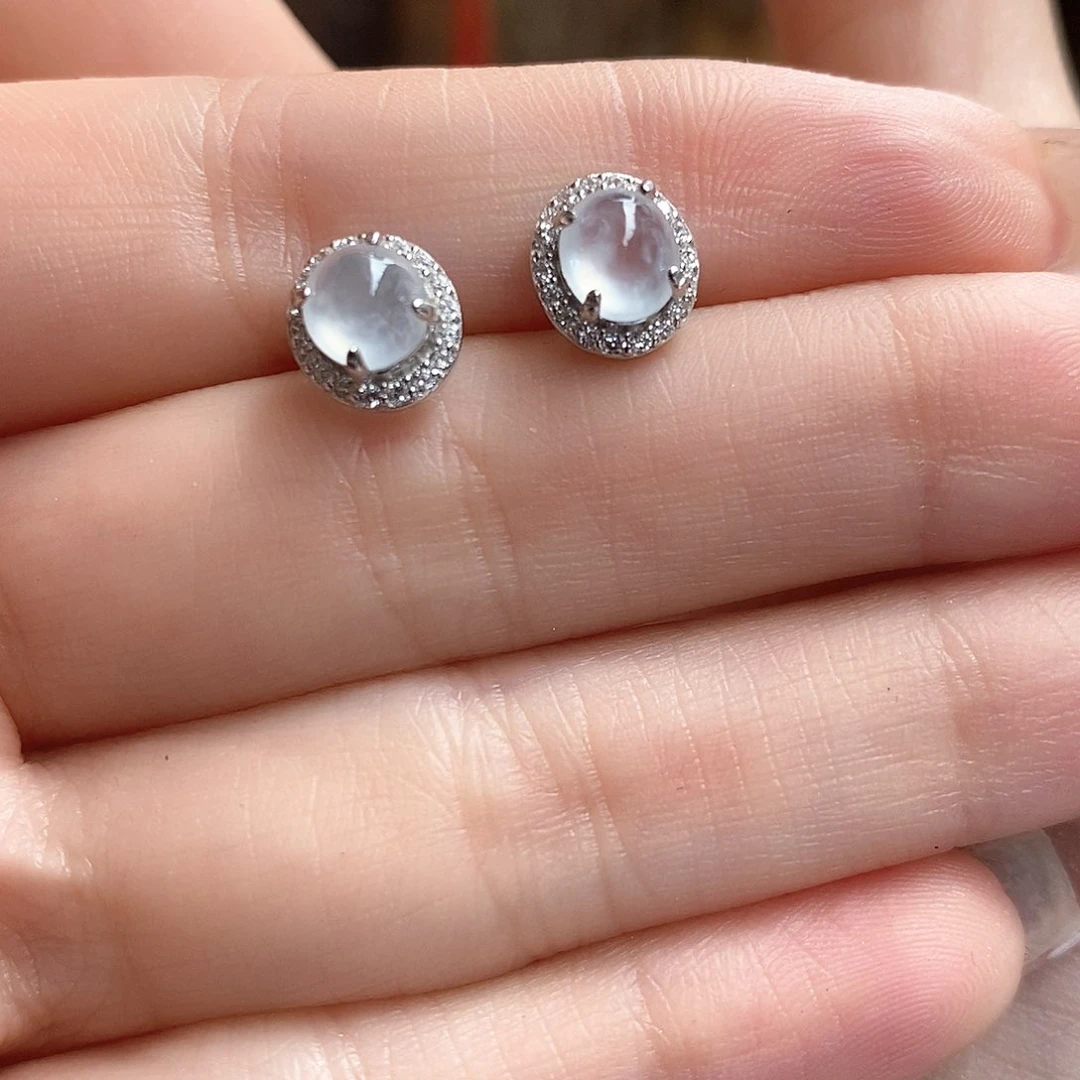 杭***）翡翠银S925镶嵌耳饰翡翠耳饰