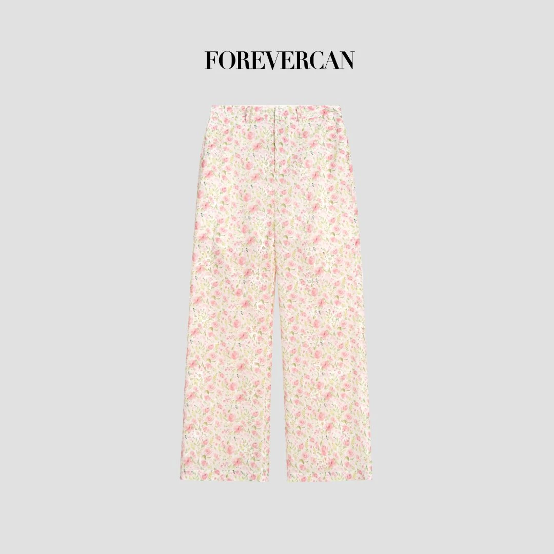 FOREVERCAN“倾城之恋”度假风浪漫镂空碎花刺绣高腰直筒裤 SP23572