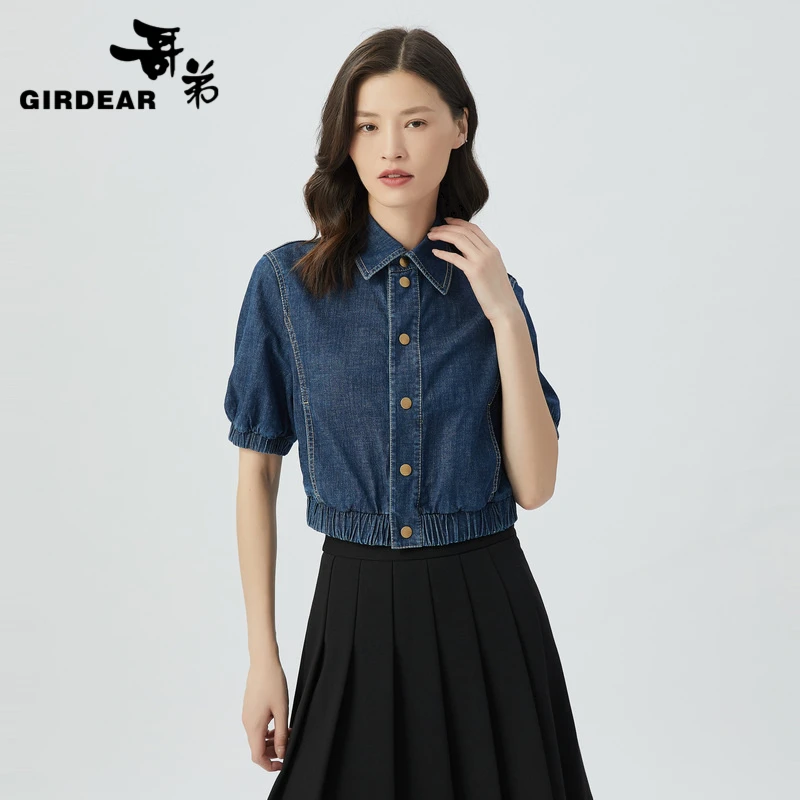 哥弟Polo领手边短袖牛仔衬衫短外套1300847