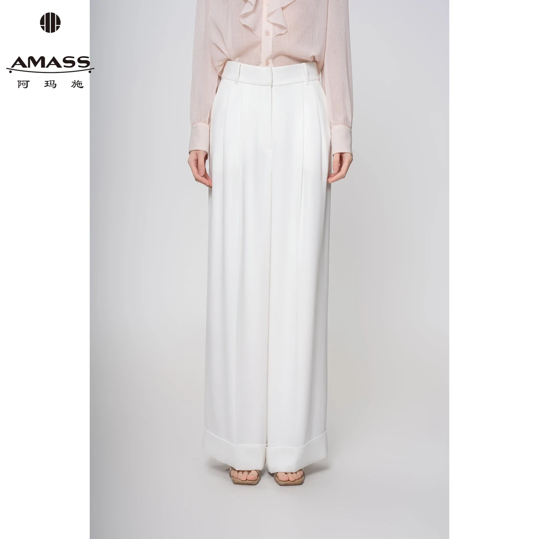 AMASS/阿玛施春夏新款时尚垂感直筒高腰通勤翻边巴黎裤女 5100456