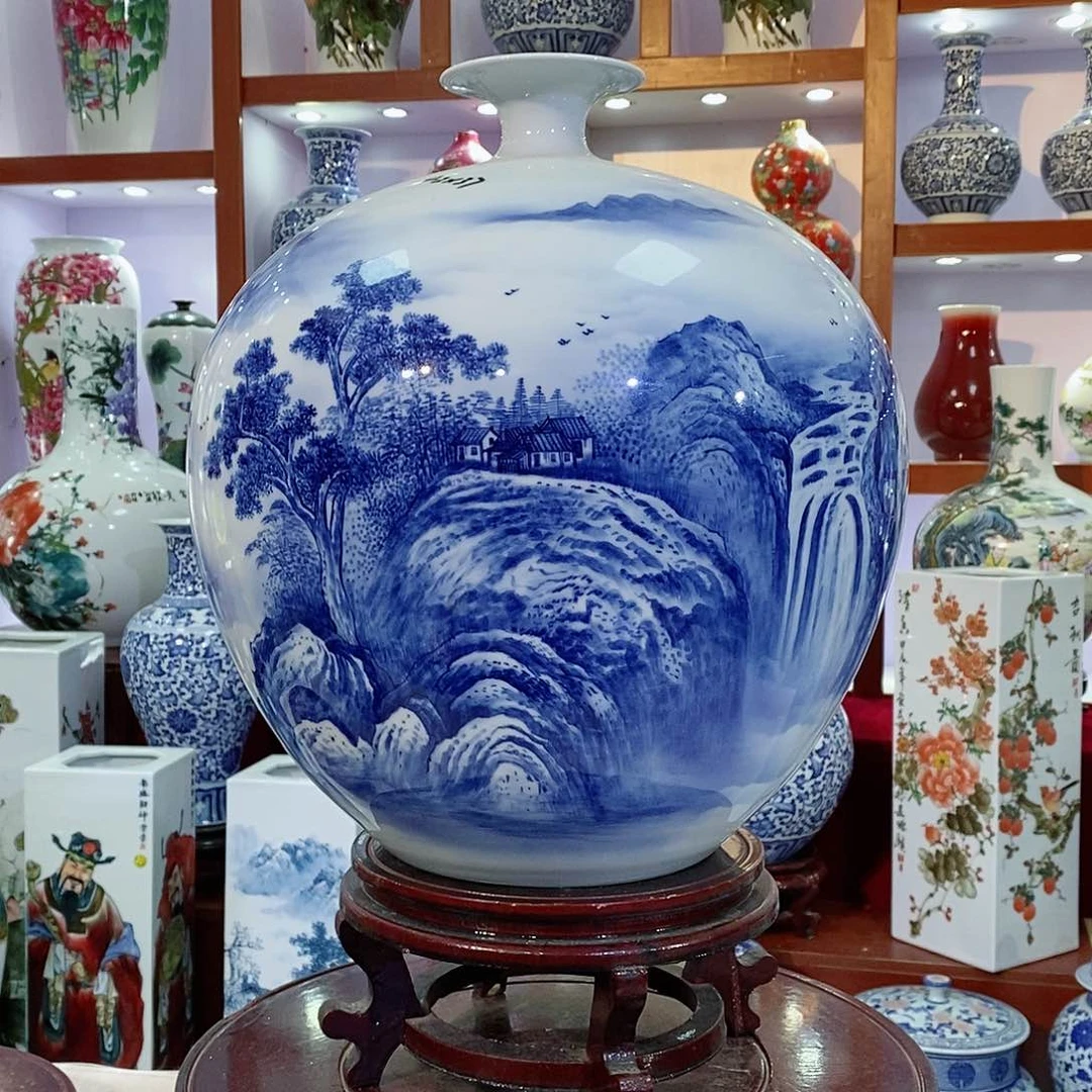 瓷片手工山水石榴瓶