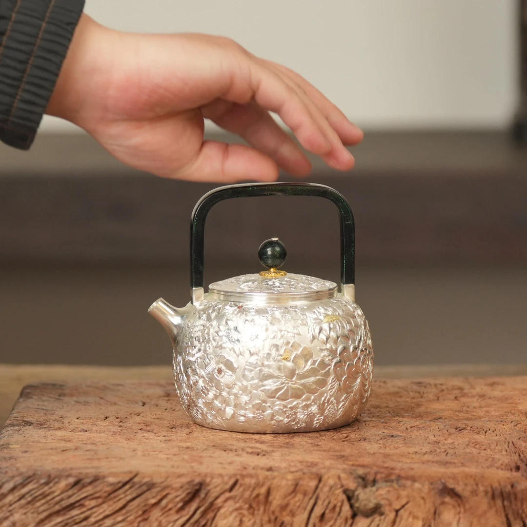 银器丨繁花小提梁壶