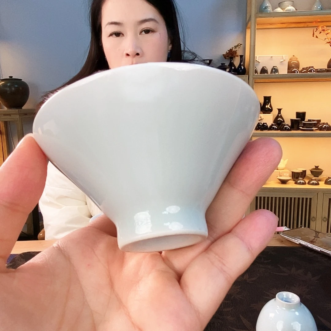 天予窑玉青釉斗笠杯