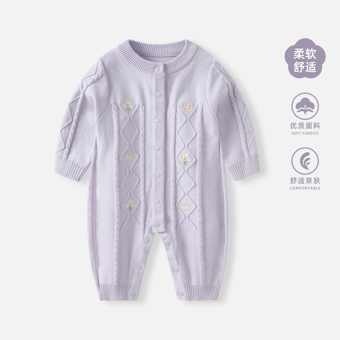 婴儿衣服秋冬连体衣女宝宝时髦洋气针织衫哈衣新生儿秋季毛衣爬服