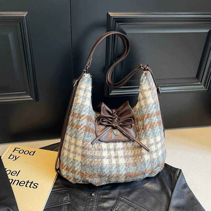 英国Daben Widod 简约格纹撞色托特包女包新款大容量潮单肩斜跨包