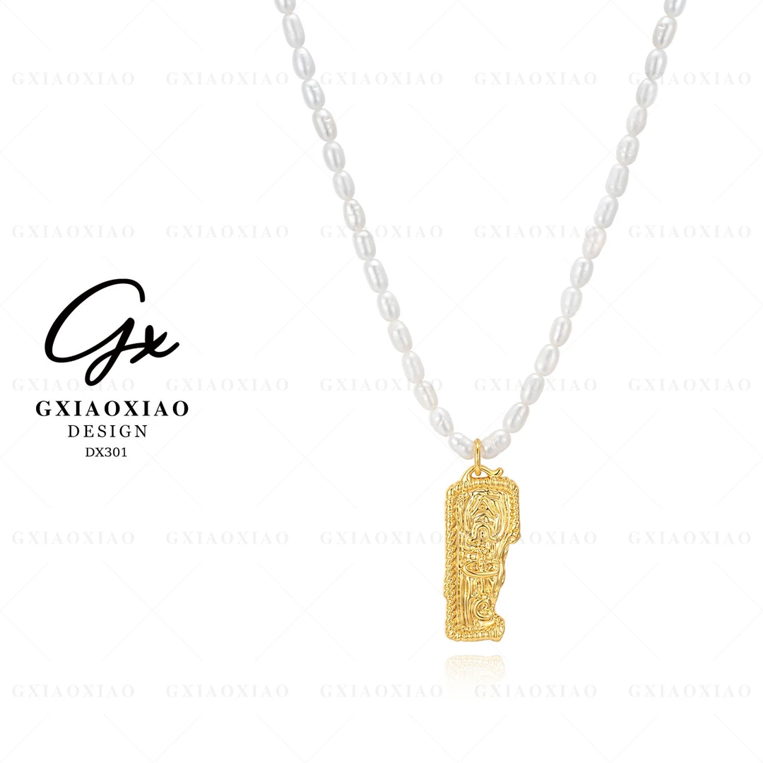 铜合金仿珍珠项链 GXX 【碎影珠韵】复古个性百搭吊牌项链 DX301