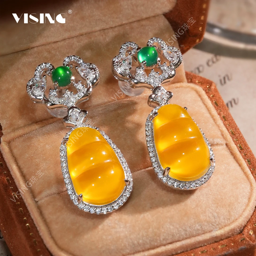 925银合成锆石耳饰 VS珠宝冰黄水沫垫色双倍平安福豆豆子耳坠耳环