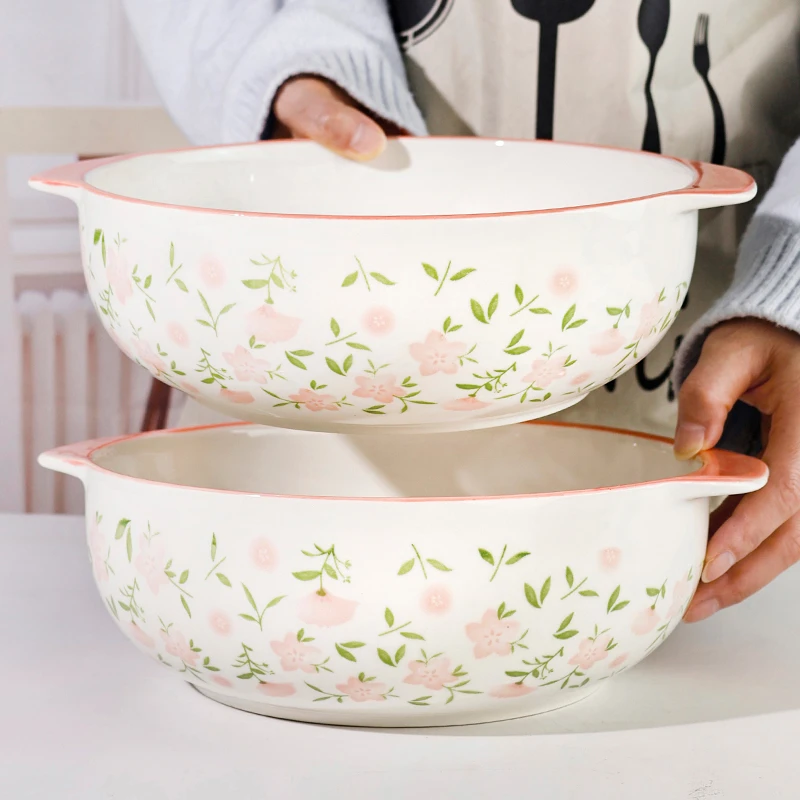 【孟垣】客家瑶系列小碎花10.5英寸双耳汤锅陶瓷釉下彩创意大汤盆