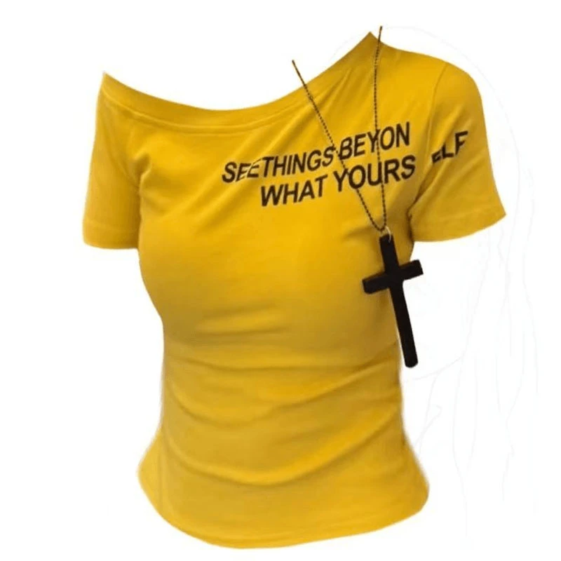 法式夏季百搭显瘦字母印花韩版时尚短袖T恤设计感修身上衣女潮