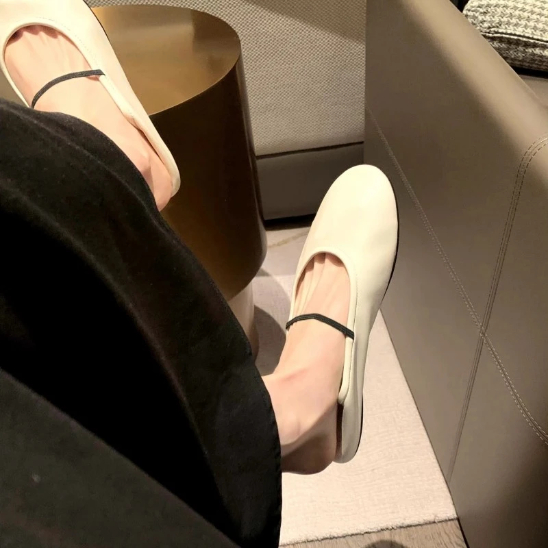 【澳门专柜正品】真皮夏季软底女浅口踩跟平底一字带玛丽珍单鞋风芭