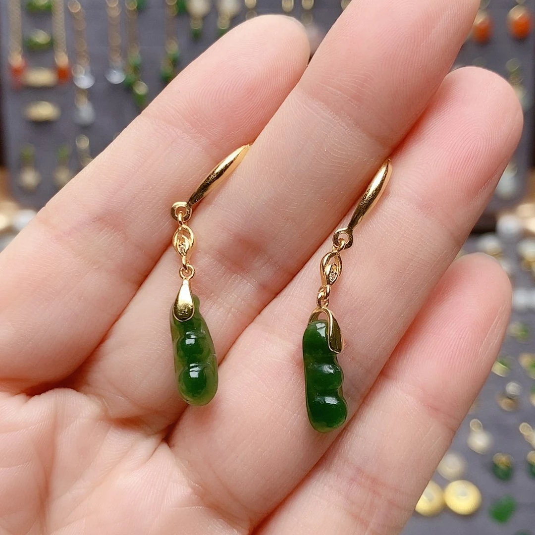 银S925镶嵌和田玉耳饰