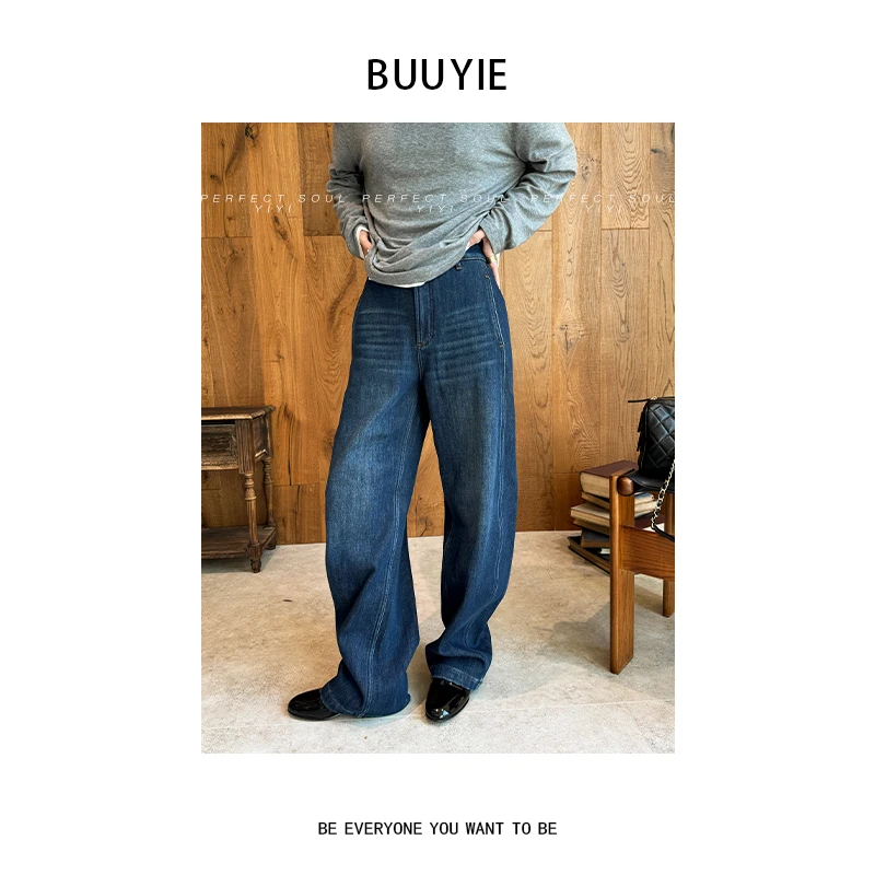BUUYIE 25SS【戎斐】设计感秋冬宽松阔腿显瘦牛仔裤251216