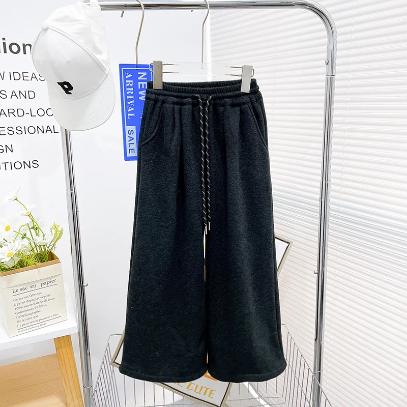 冬季新款女大童加绒裤子洋气宽松舒适女孩百搭卫裤zb5272简约童品