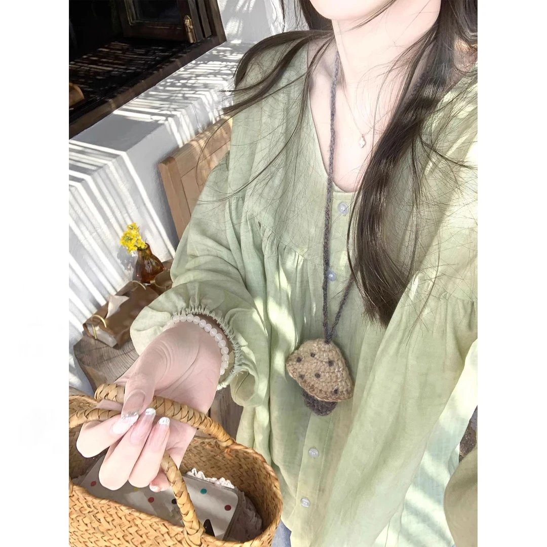 小众炸街高级感女装新款早春别致独特漂亮小衫苎麻天丝娃娃衫上衣