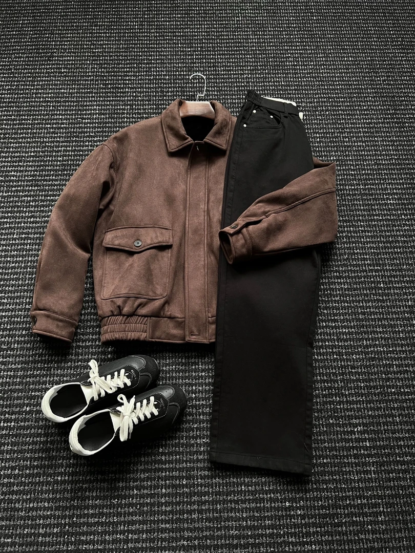 秋冬款翻领加绒加厚时尚百搭休闲外套复古美拉德宽松夹克外套