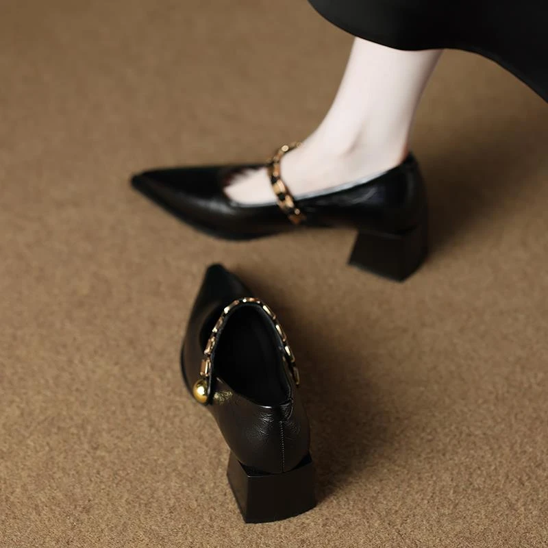 5CM巨好看绝美时尚气质法式尖头春夏高跟鞋女款配裙子玛丽珍单鞋.