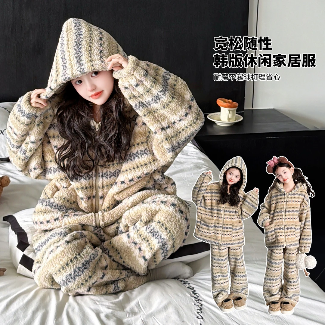 女童冬装加绒加厚一套过冬家居服套装2025新款女孩洋气保暖睡衣潮