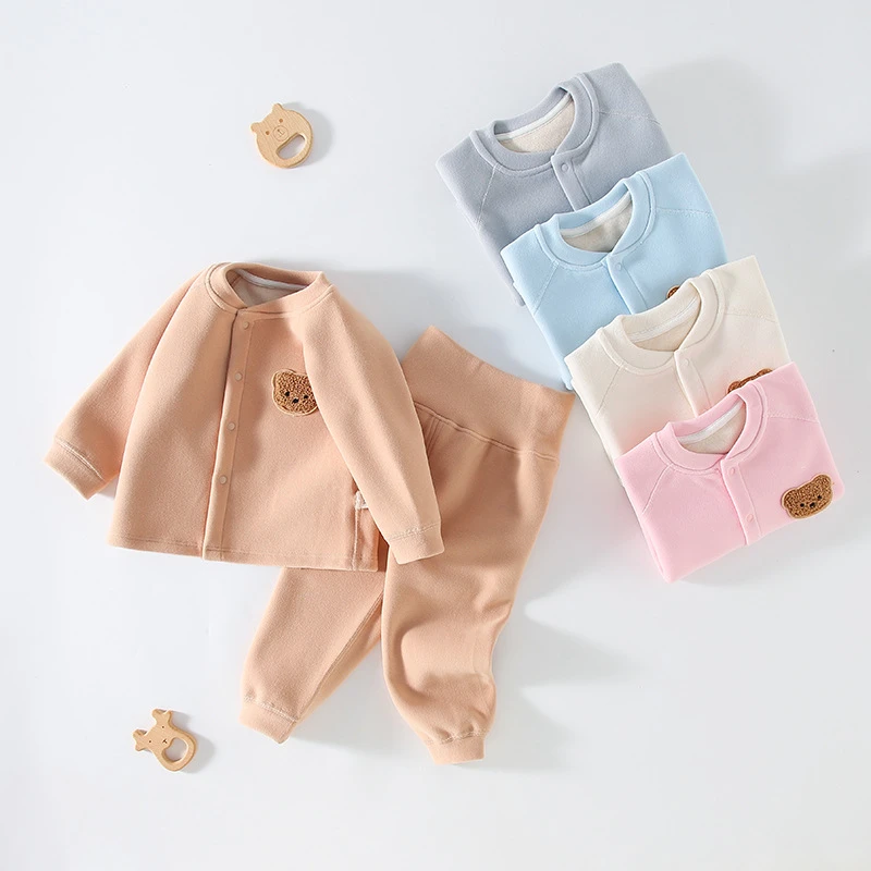 儿童保暖内衣套装秋冬加厚婴儿衣服高腰护肚加厚睡衣德绒外套
