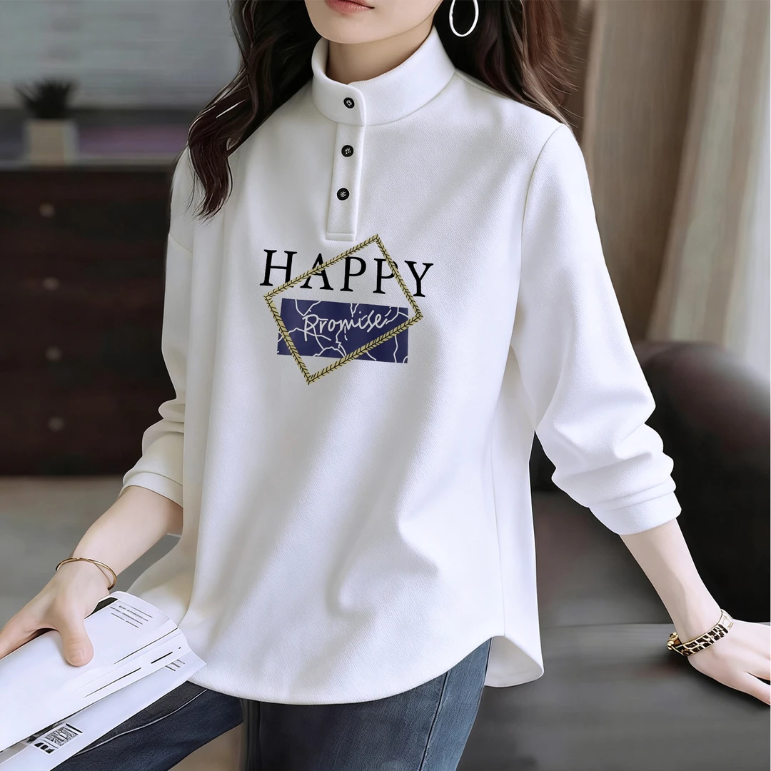 德绒POLO衫女秋冬季大码胖MM宽松显瘦洋气下摆弧形内搭半高领T恤