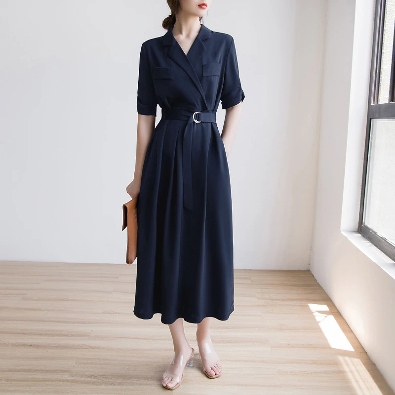 胖mm大码女装遮肉显瘦职业连衣裙收腰气质通勤西装裙长裙200斤夏
