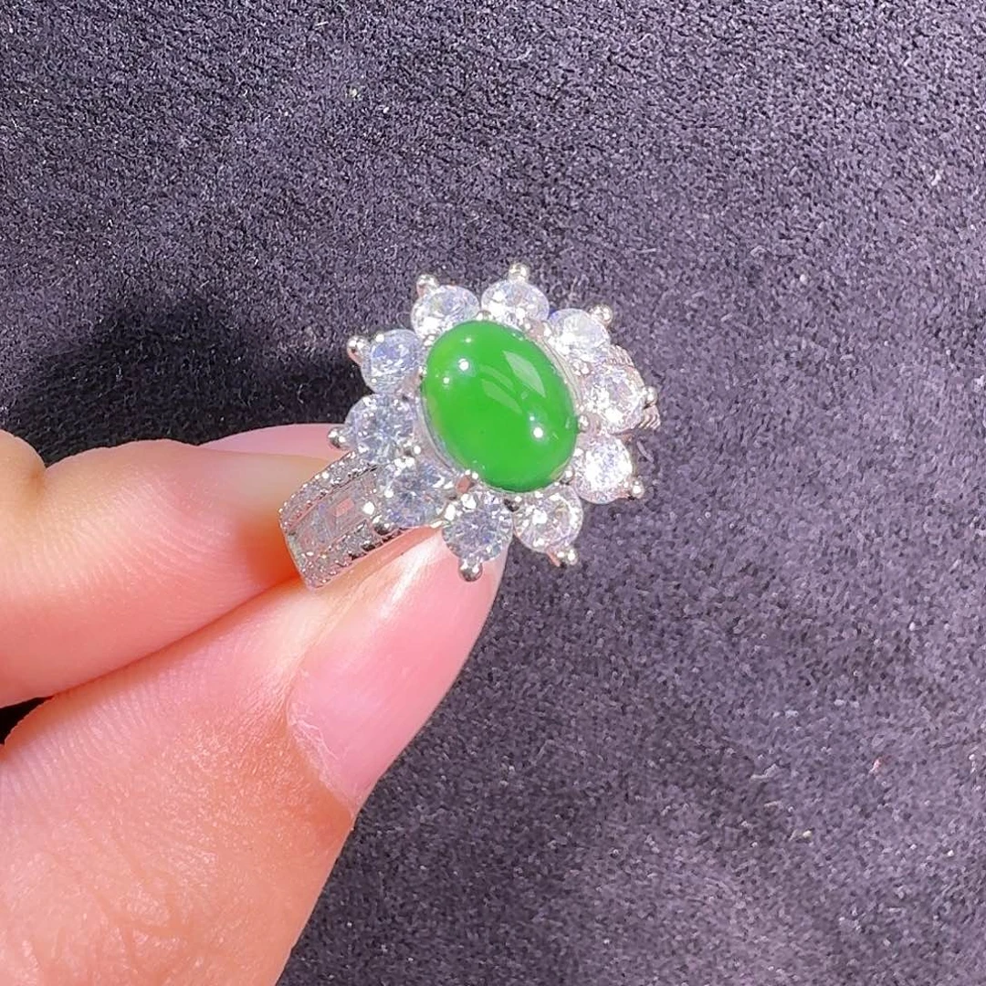 翡翠银S925镶嵌戒指蛋面