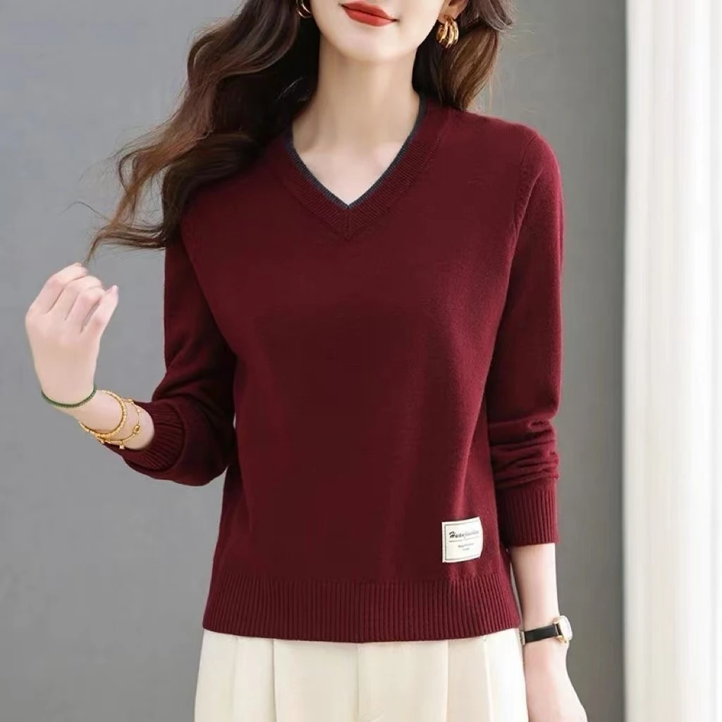 秋装新款2025安哥拉红毛衣女秋冬V领针织打底衫宽松时尚洋气上衣