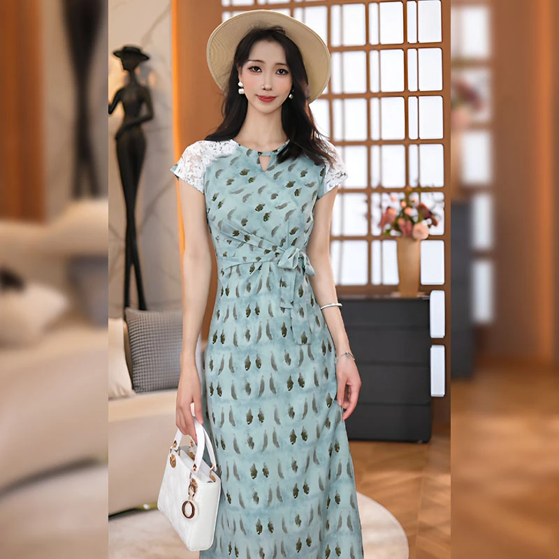 【漫漫】显瘦气质时尚夏季新款小众设计师中长款连衣裙RS-38