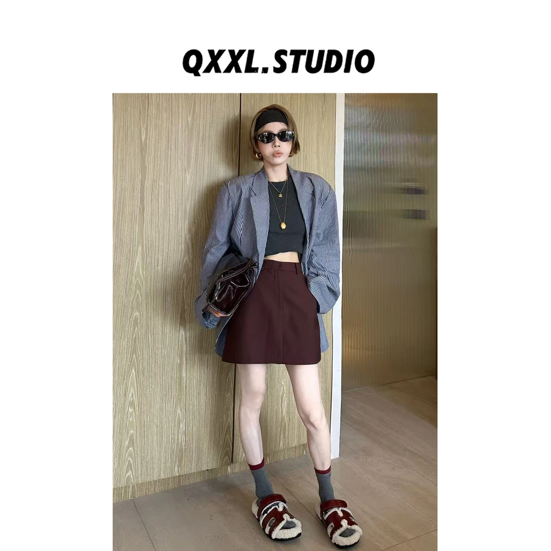 邱小小丽呀 早秋港风条纹翻领西装外套女百搭显瘦单排扣上衣外套