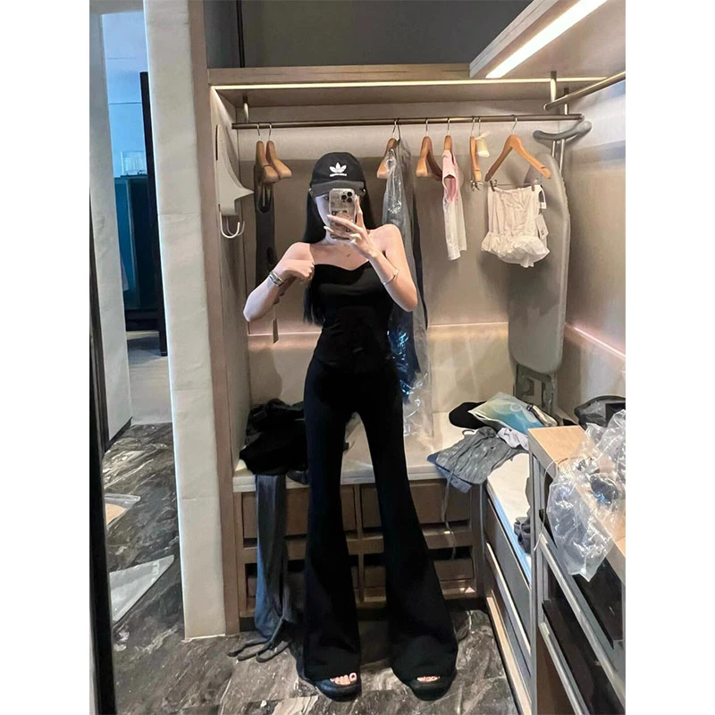 2025夏季时尚御姐风高级修身显瘦抹胸上衣休闲宽松时尚百搭长裤女