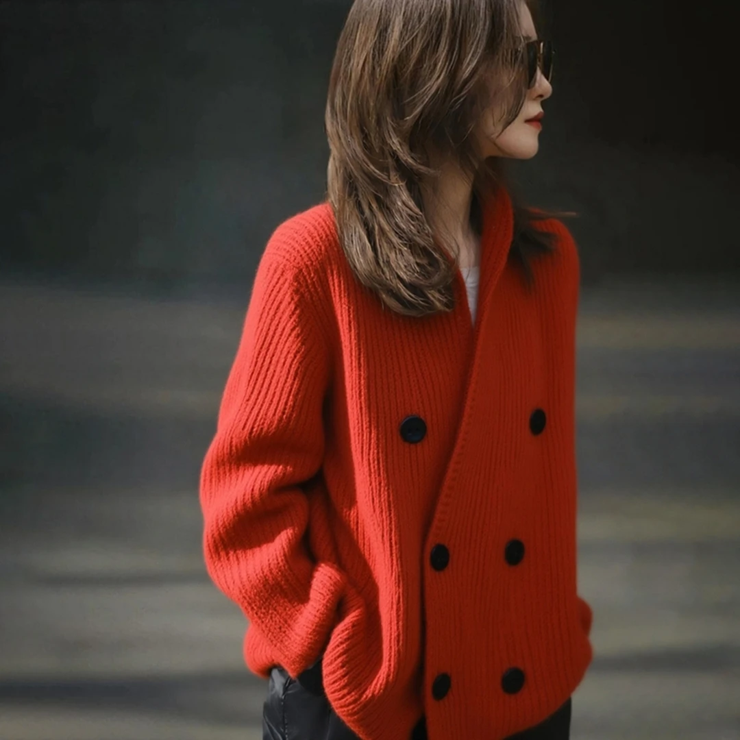今年流行绝美巨好看的小上衣宽松慵懒高级感松弛感红色针织开衫秋