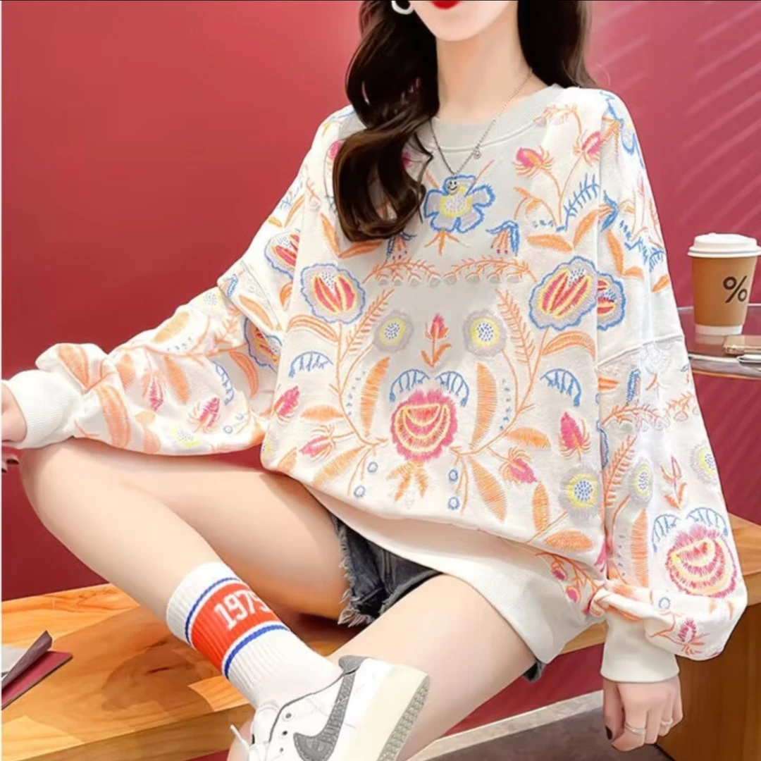 长袖卫衣上衣女韩版拼接女士卫衣秋季圆领印花薄款