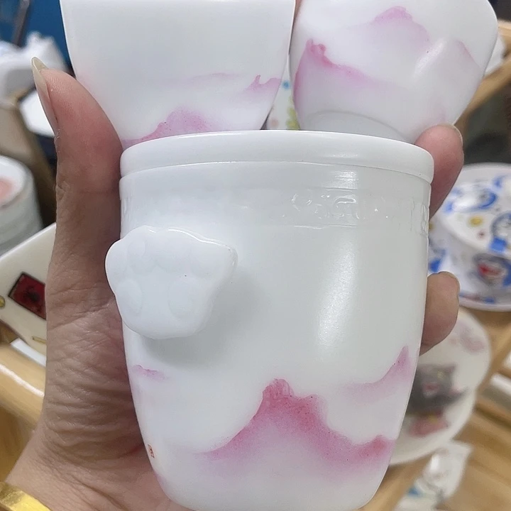 冰种手绘山水旅行茶具，两杯