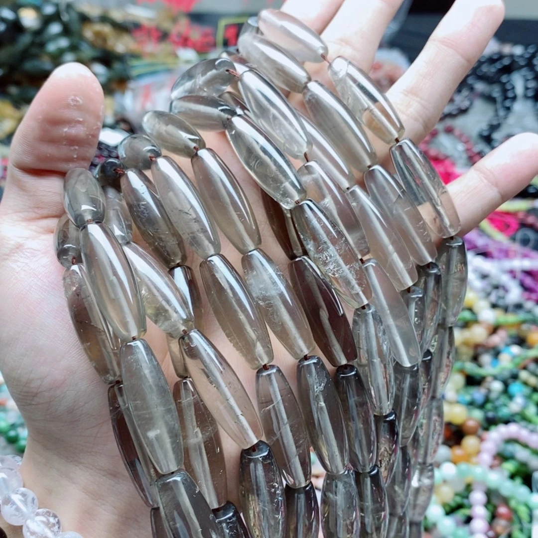 玛瑙/玉髓未镶嵌珠宝半成品一条天然30X10mm茶晶天珠