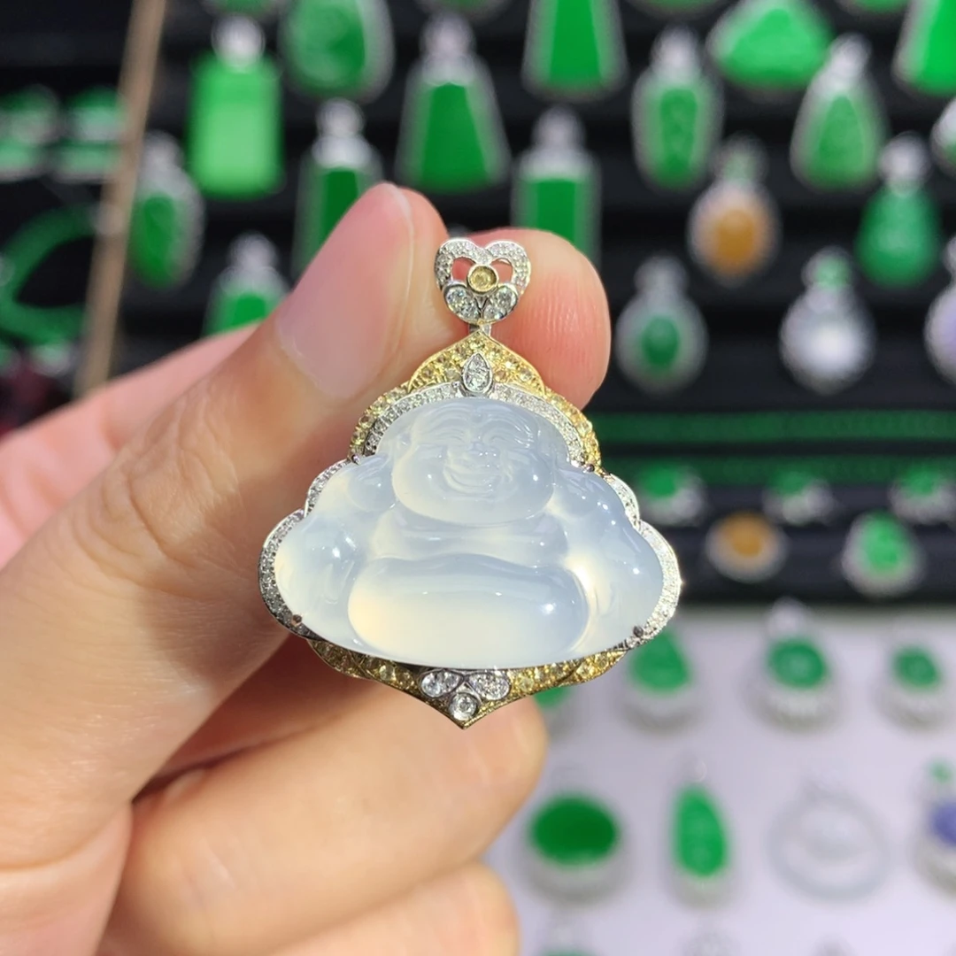 翡翠18K金镶嵌吊坠(不含链)