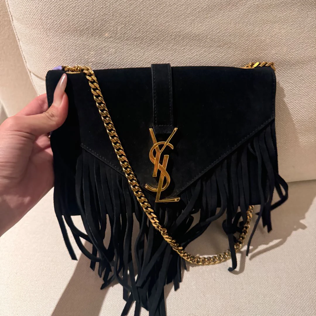 95新 YSL/圣罗兰 黑金麂皮流苏包/1959