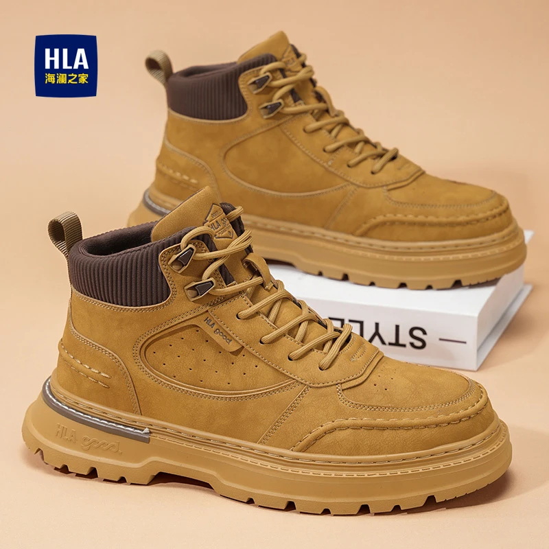 HLA/海澜之家户外复古英伦风马丁靴男士休闲时尚百搭高帮工装靴男