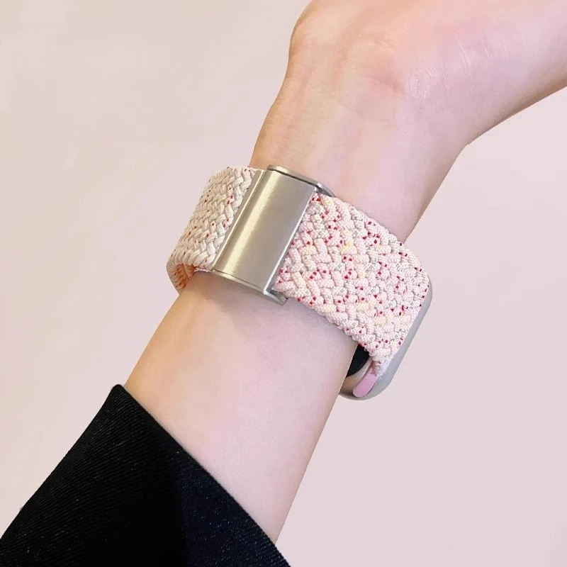 适用苹果手表S10简约拼色尼龙卡扣iwatchS9透气表带S8/S7/S6Ultra