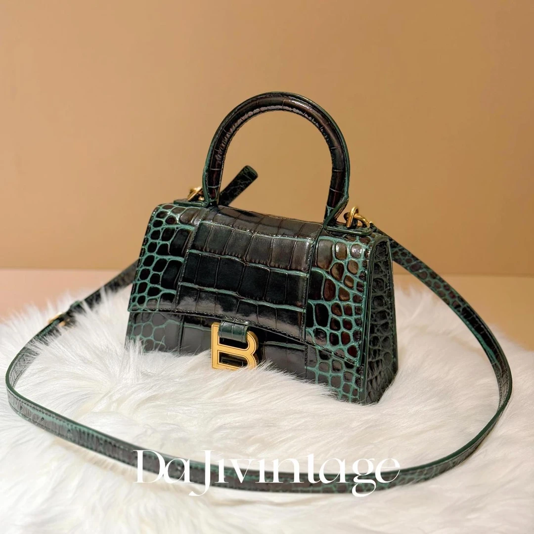 99新 Balenciaga/巴黎世家 大吉中古/巴黎世家绿色鳄压沙漏xs斜挎