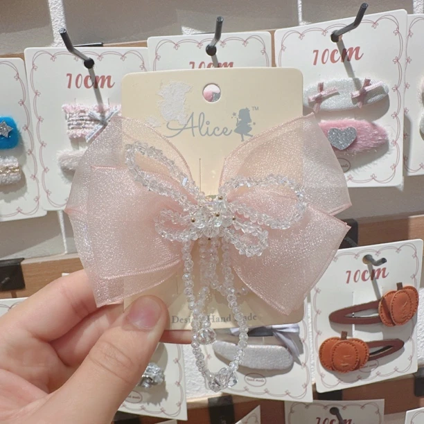 A202-L粉色串珠蝴蝶结压夹【满15包邮发货】可爱仙女儿童发饰