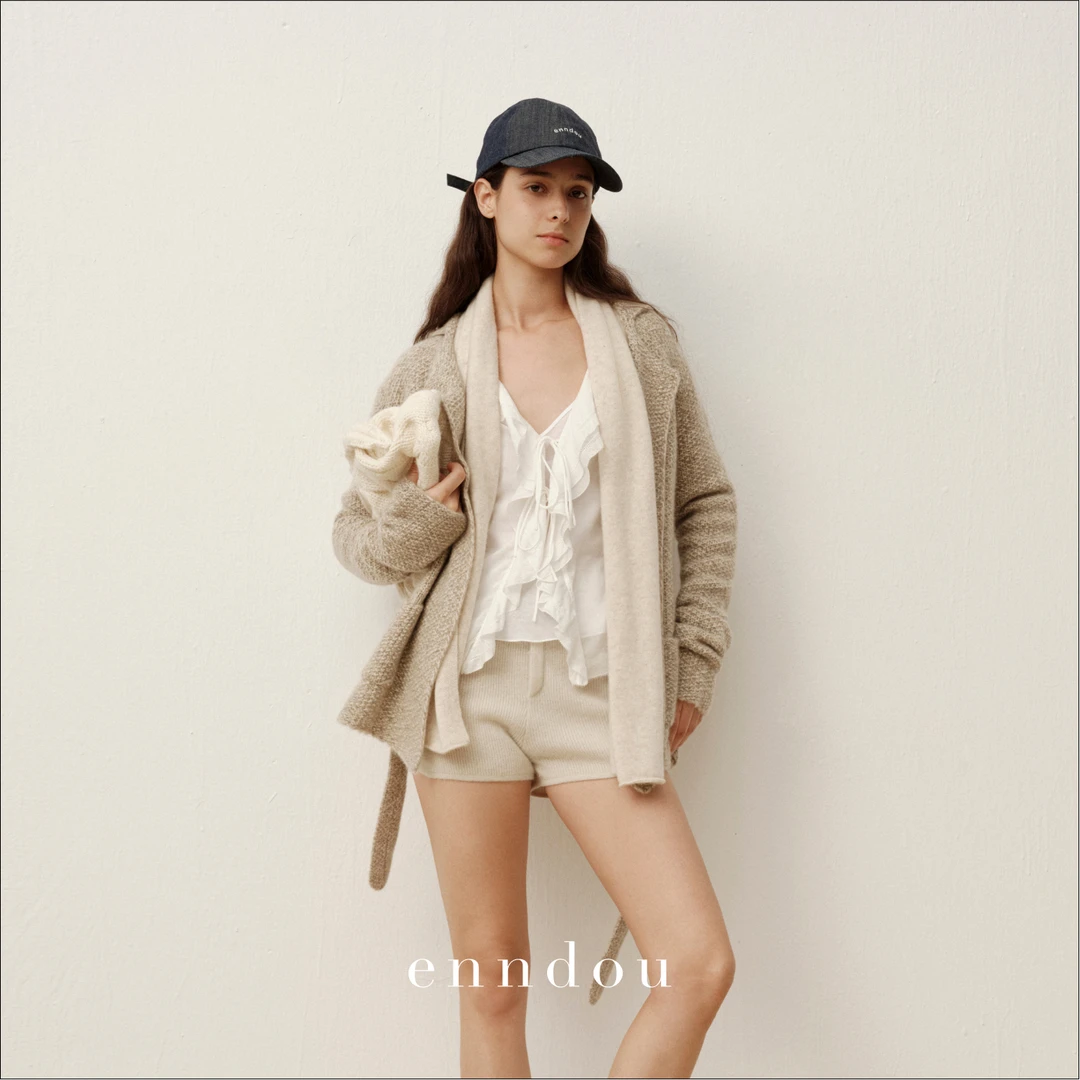 enndou 100%羊绒假两件高级感上衣2025秋装新款针织衫外套女毛衫