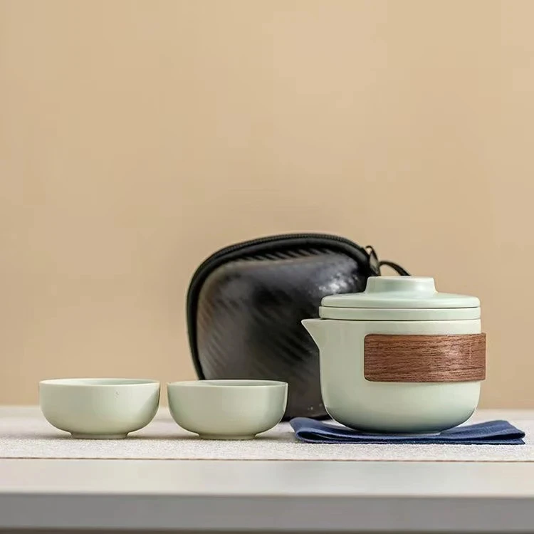 薄荷绿便携式旅行茶具小套装户外露营随身伴手礼旅游茶杯一壶二杯