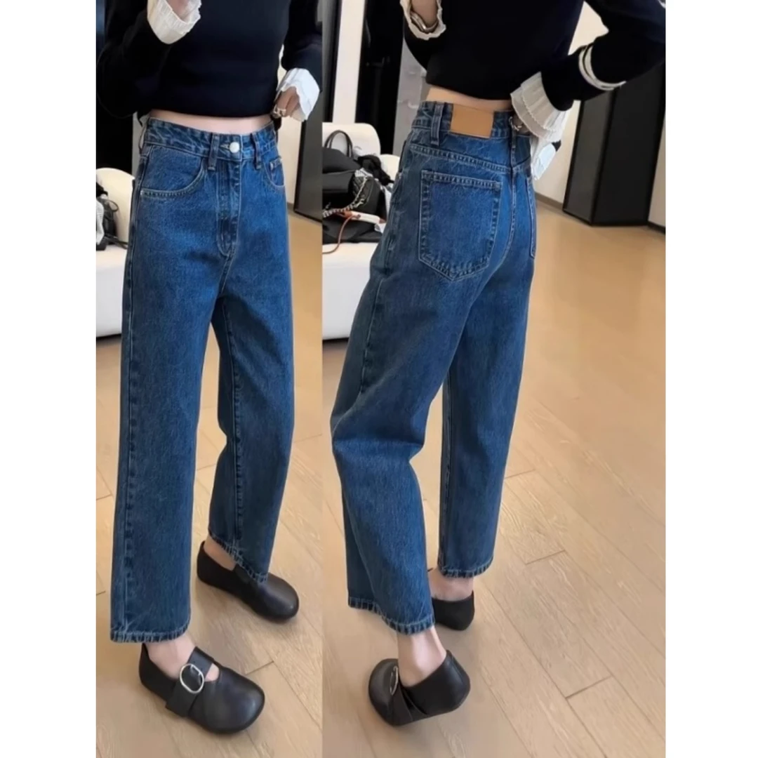 梨型身材春季新款窄版直筒牛仔裤女大码胖mm小个子显瘦烟管法棍裤