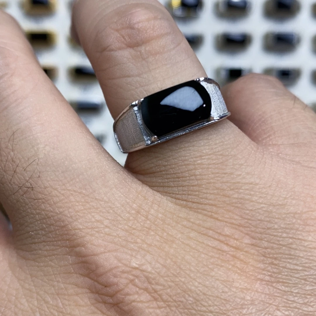 翡翠戒指银S925镶嵌墨翠戒指