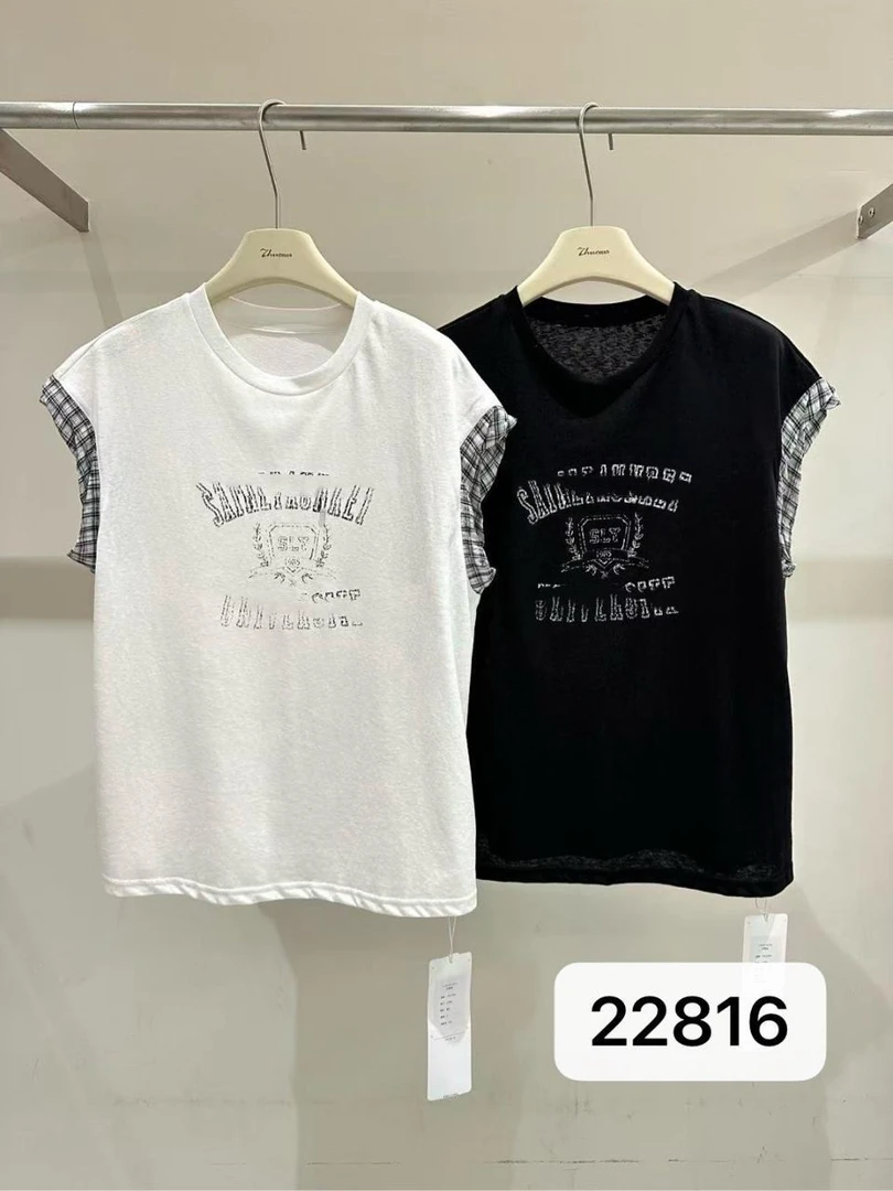 杨杨 DH-欧货拼接字母T上衣22816